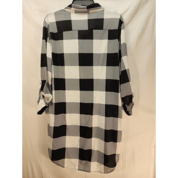 White Mark Tunic Sz Large Plaid Tartan Stretchy Button Down Henley Roll Tab - Picture 9 of 11